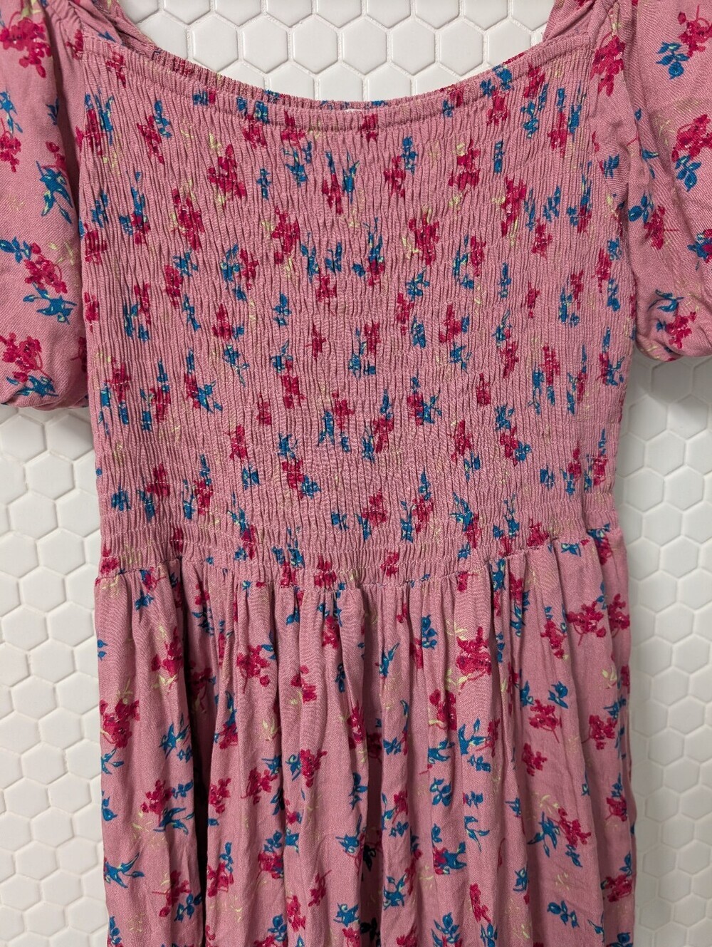 Elloh Smocked Floral Maxi Dress, Dusty Rose - Picture 5 of 8